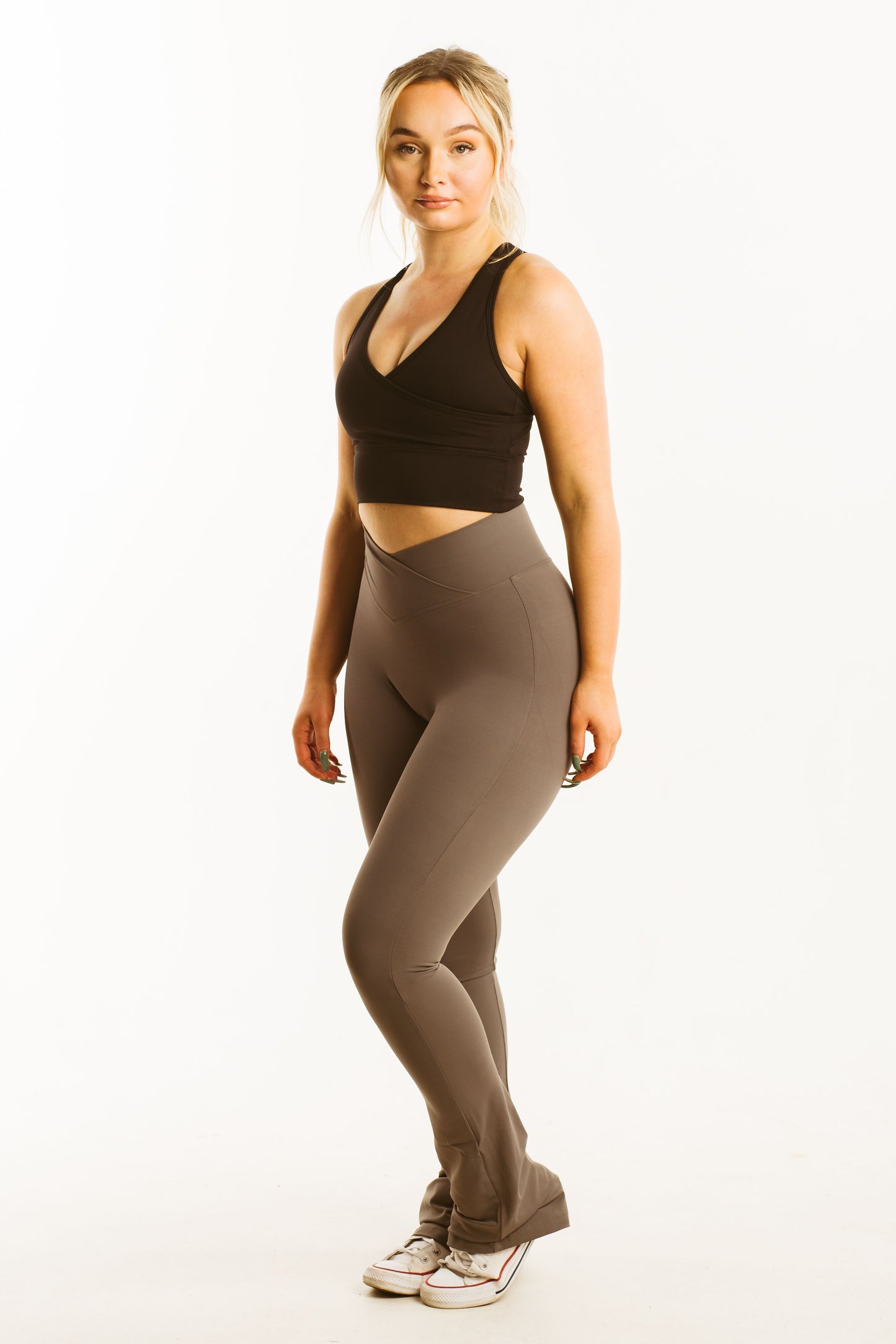CAMELA GREY HIGH WAISTED FLARED YOGA PANTS